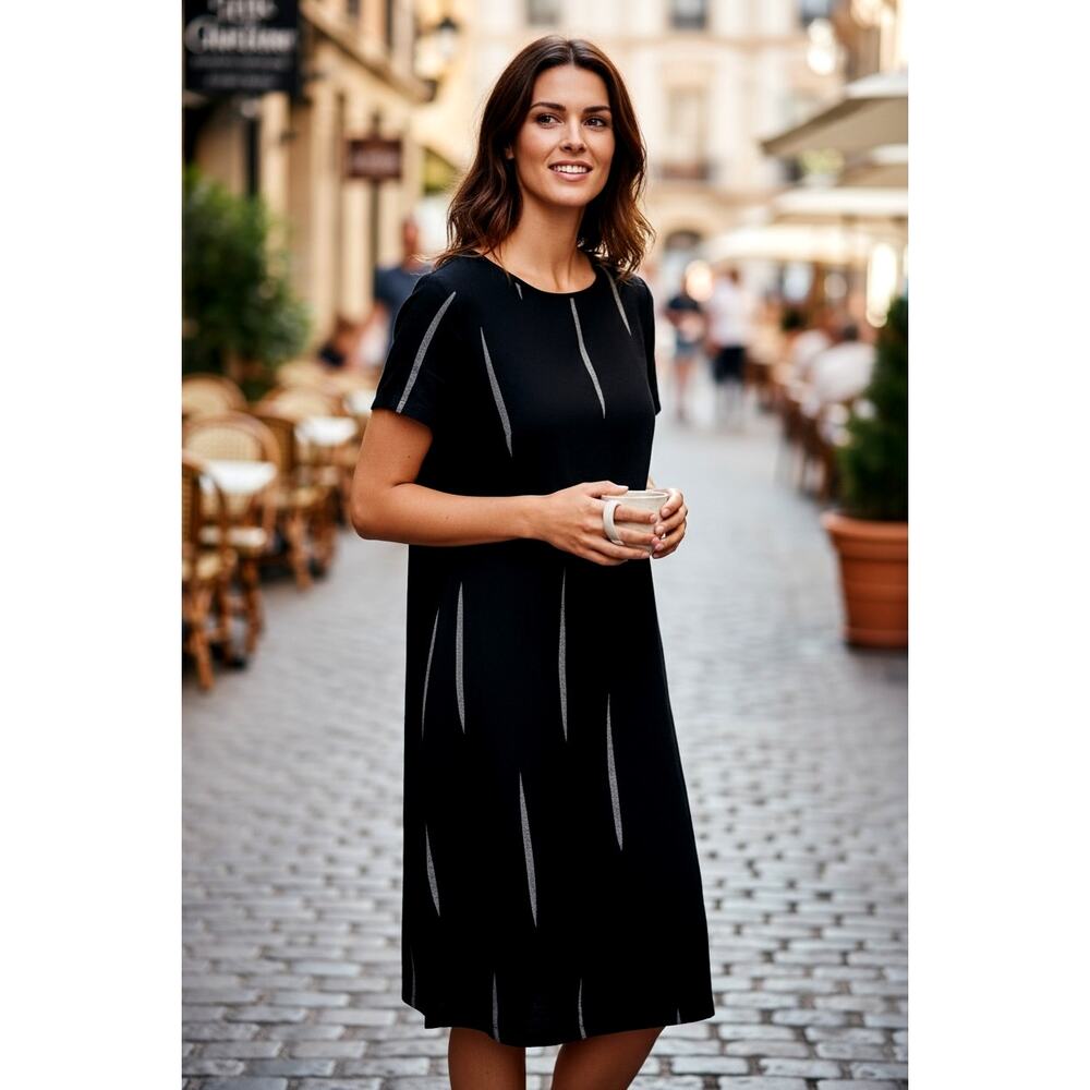 Uzi NYC Chai Dress Black Scratch Size M 100% Coarse Cotton with Wrinkle Effect
